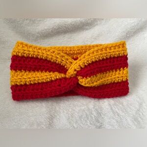 Red & Gold Twisted Crochet Headband | Adult & Kids Sizes | Colorful Ear Warmers